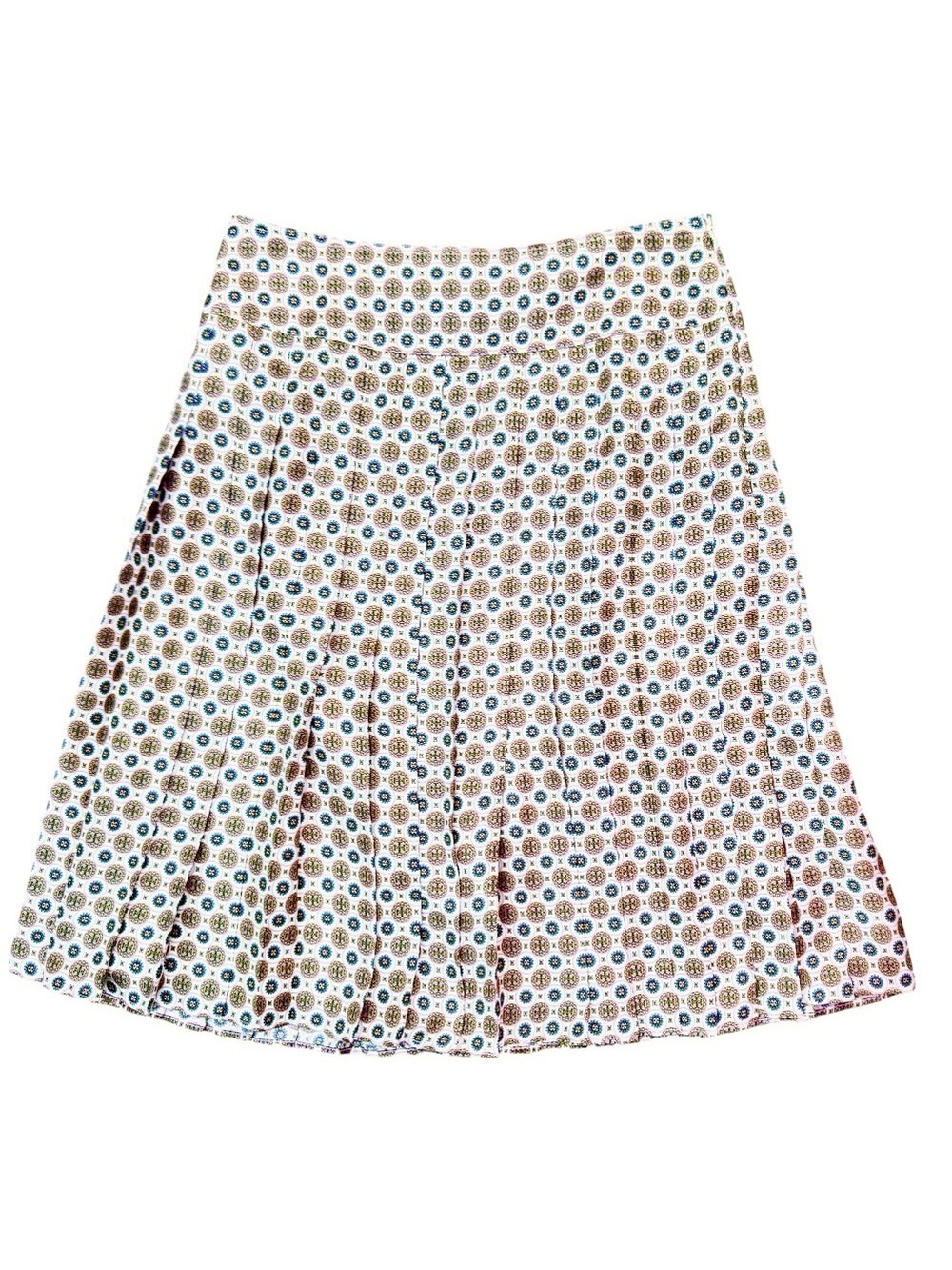 Tory Burch Silk Pleated Skirt - Blue, Purple, & Brown Medallion Pattern - 8
